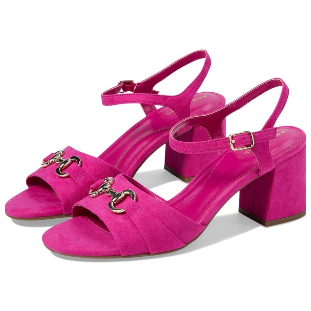 NIB Anne Klein Hot Pink Akrennie Rem Suede Strappy Buckle Chunky Block Heel 8.5